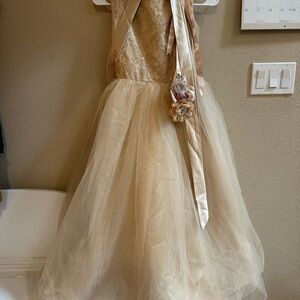 Charming Cream Kids Dress with Floral Detail